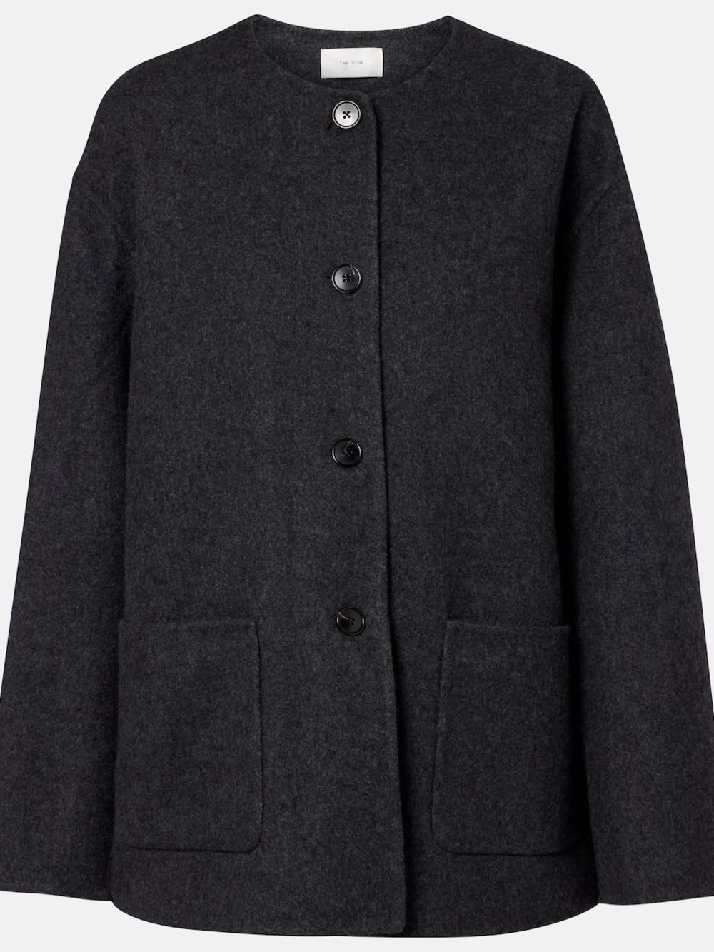 The Row Quintus Dark Charcoal Buttoned Collarless Wool Jacket Size 4